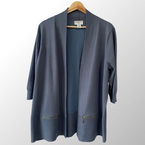 Carmen Marc Valvo Open Front Cardigan Zip Pockets Size 2X 3/4 Sleeve Soft